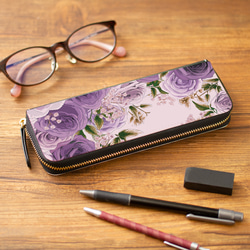 【眼鏡盒、眼鏡盒、筆盒、收納袋】玫瑰園紫【花卉圖案】 第1張的照片