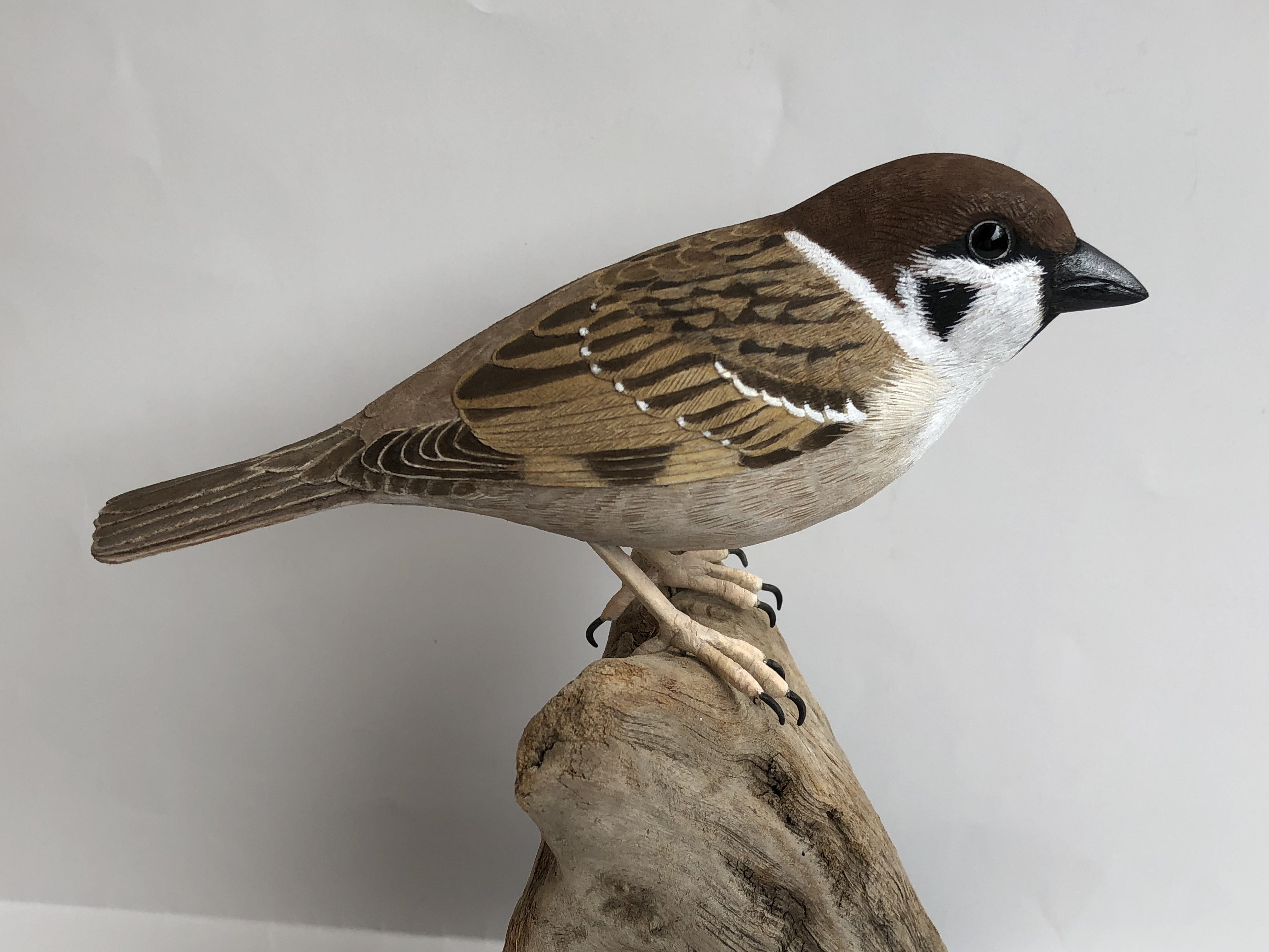 すずめ バードカービング野鳥彫刻木彫 美術品 彫刻インテリアN1