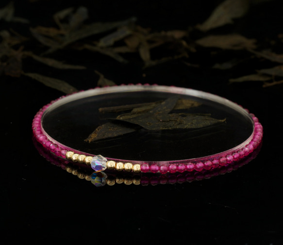 輕奢風紅剛玉14K包金 GF Swarovski 配珠水晶手鍊 ( Pink Corundum Bracelet ) 第2張的照片