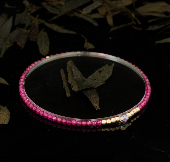 輕奢風紅剛玉14K包金 GF Swarovski 配珠水晶手鍊 ( Pink Corundum Bracelet ) 第3張的照片