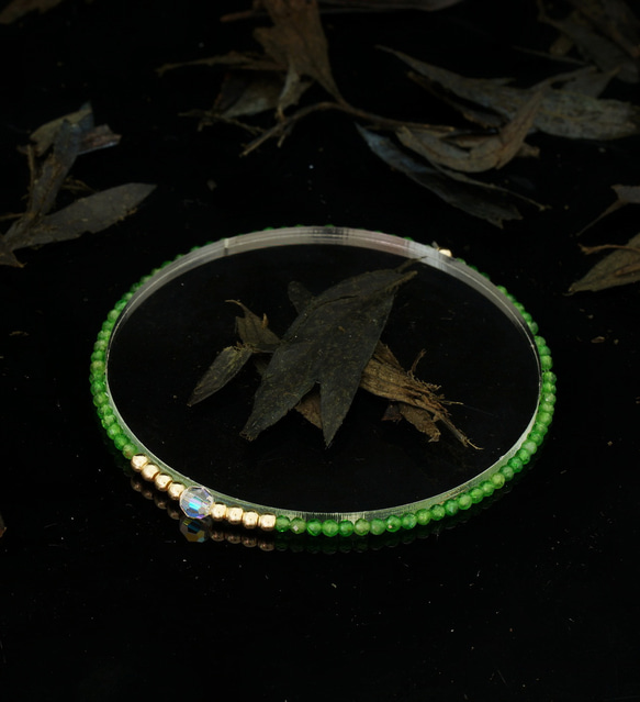 輕奢風綠透鍕14K包金 GF Swarovski 配珠水晶手鍊 ( Diopside Bracelet ) 第6張的照片