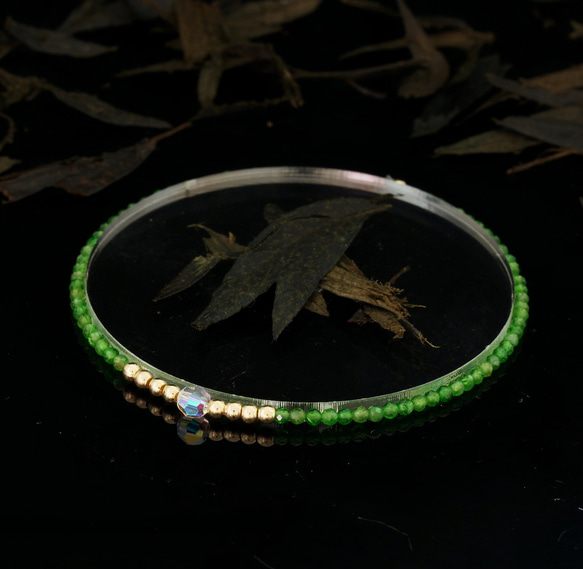 輕奢風綠透鍕14K包金 GF Swarovski 配珠水晶手鍊 ( Diopside Bracelet ) 第4張的照片