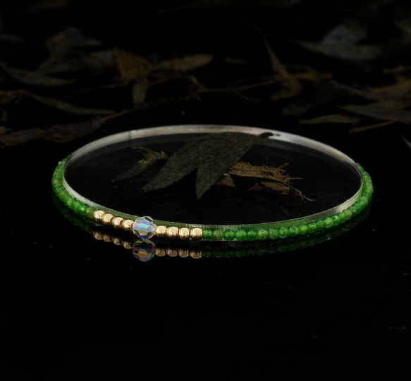 輕奢風綠透鍕14K包金 GF Swarovski 配珠水晶手鍊 ( Diopside Bracelet ) 第2張的照片