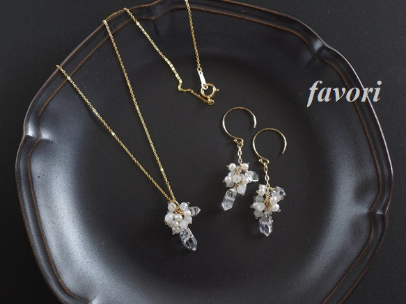 【セット割引】White flower～ハーキマーダイヤモンド×淡水パール