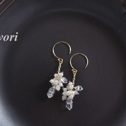 【セット割引】White flower～ハーキマーダイヤモンド×淡水パール 3枚目の画像