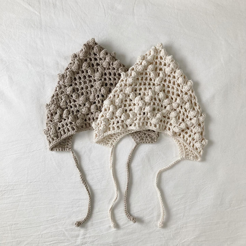 オーガニックコットン ぽこぽこ模様編みボンネット＊オーダー受付中  