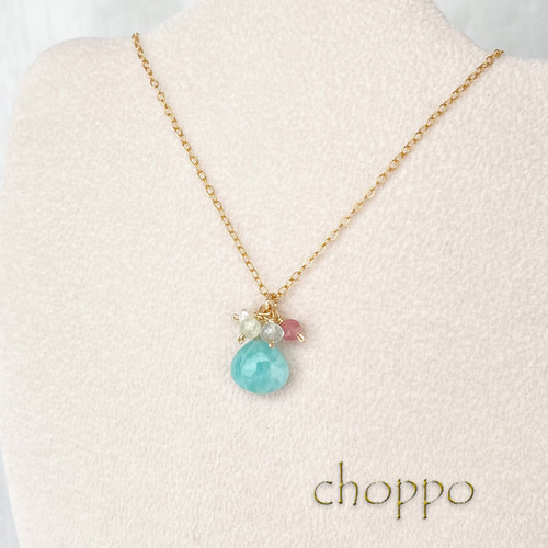 『海衣歌』アイスアマゾナイトとダークブルーアクアマリンのマクラメネックレス e4589d6c09178d054ca38c68089d73