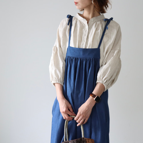 岡山県児島デニムエプロンワンピース／お洒落に過ごす8オンスソフト