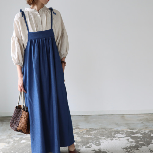 岡山県児島デニムエプロンワンピース／お洒落に過ごす8オンスソフト