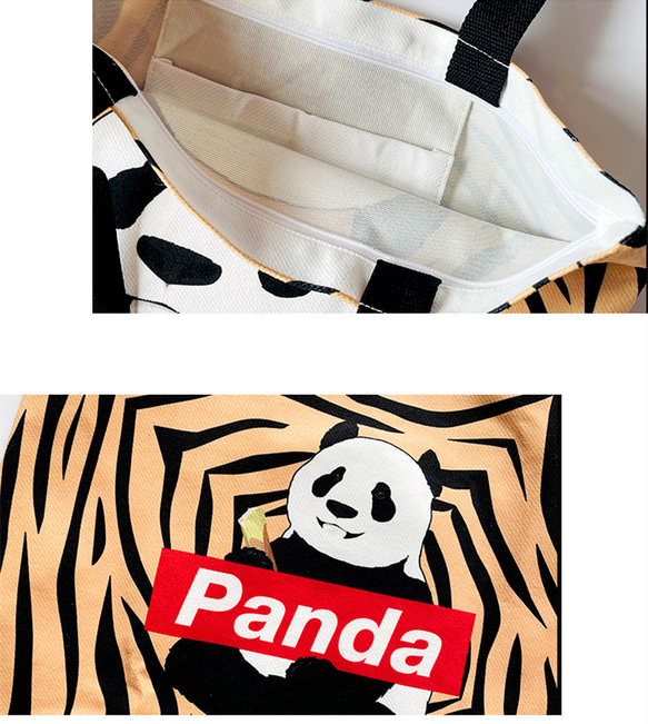 Panda 成實 パンダ 虎 トートバッグ ハンドバッグ ショルダー キャンバス カジュアル パンダ柄 学生肩掛け布袋 9枚目の画像