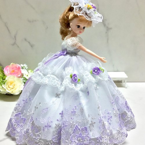 リカちゃん ドール 薔薇ドレス リカちゃんサイズ着せ替えドレス紫のバラ その他人形 お花見