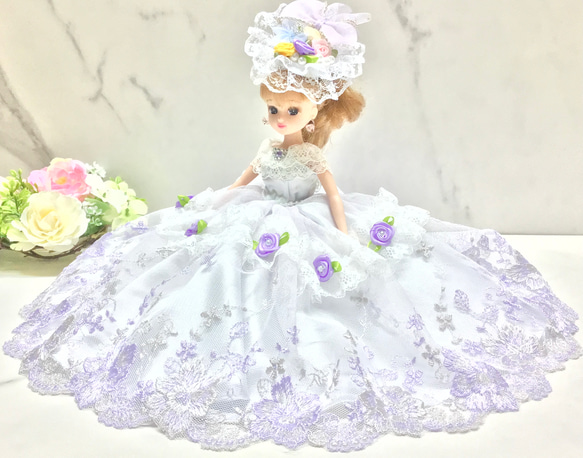 リカちゃん ドール 薔薇ドレス リカちゃんサイズ着せ替えドレス紫のバラ その他人形 お花見