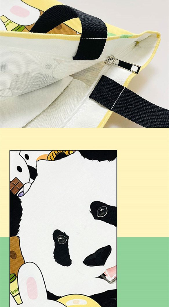 Panda 奇一 パンダ トートバッグ ハンドバッグ ショルダー キャンバス カジュアル パンダ柄 学生肩掛け布袋 7枚目の画像