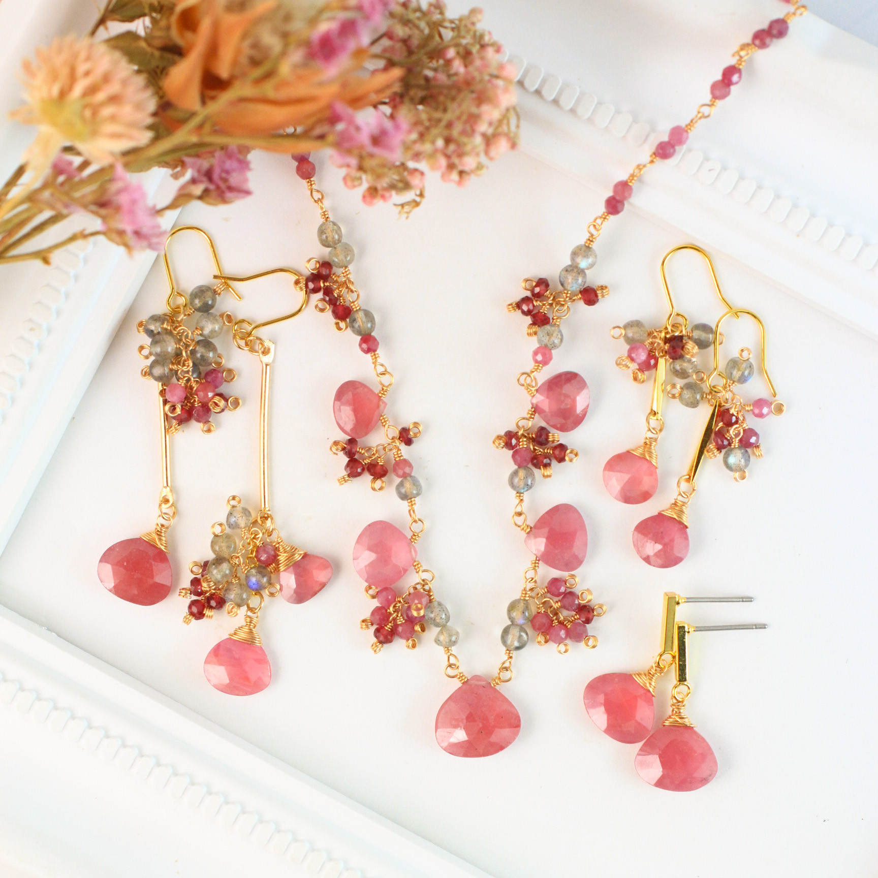 【高品質】宝石質 ルビー マロン 耳飾り