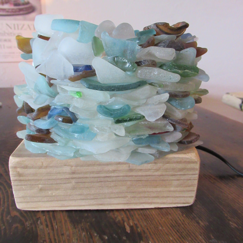 素材シーグラス海からの贈り物 シーグラスランプ (筒状) - 置物