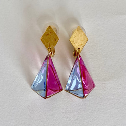 夢幻 3D 染色三角形粉色藍色耳環 第2張的照片