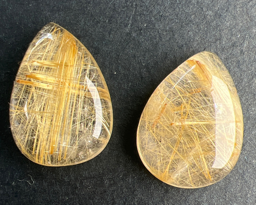 ルチルクォーツ 16ミリ ティアドロップ型ルース ペア nl6854 天然石