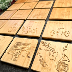 部活猫の竹製コースター 席札 レーザー彫刻 コースター Bamboo Fam