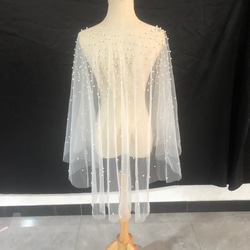 送料無料！ウエディングドレス中に入れるボレロ ソフトチュールパール ホワイト 花嫁 3枚目の画像