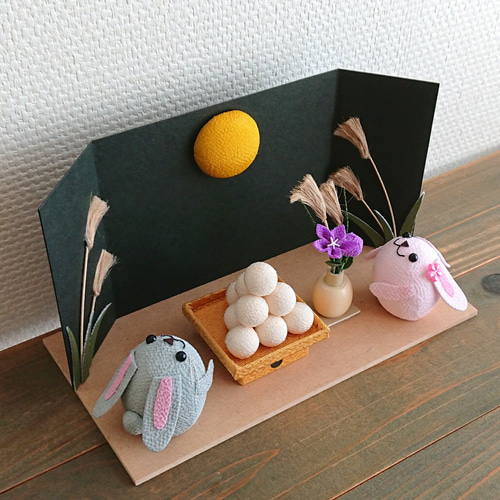 秋の季節飾り「お月見」セットTK 置物 ちりめん うさぎ 9月 十五夜