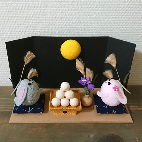 秋の季節飾り「お月見」セットTK 置物 ちりめん うさぎ 9月 十五夜