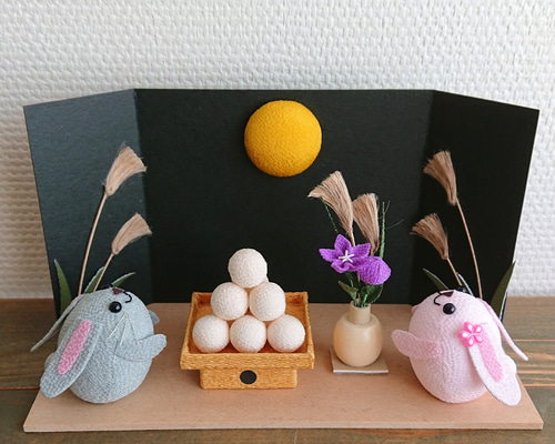 秋の季節飾り 「お月見TK」セット 置物 ちりめん うさぎ ハンドメイド 4205496600c24263f0a90a33e44241