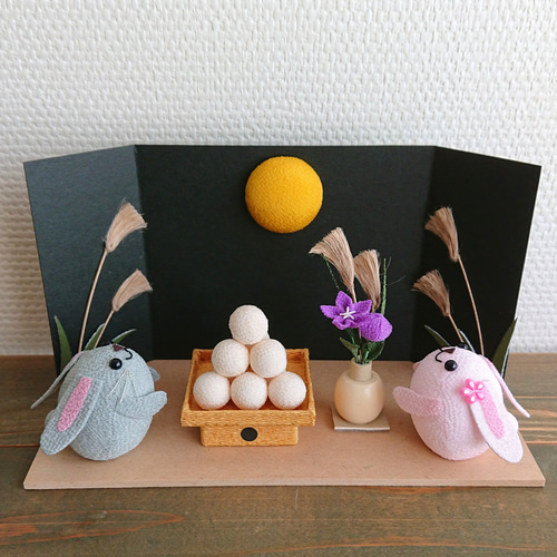 秋の季節飾り「お月見」セットTK 置物 ちりめん うさぎ 9月 十五夜