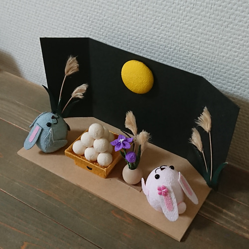 【ronニャン様】秋の季節飾り お月見うさぎ TK ちりめん ハンドメイド 秋の季節飾り「お月見」セットTK 置物 ちりめん うさぎ 9月