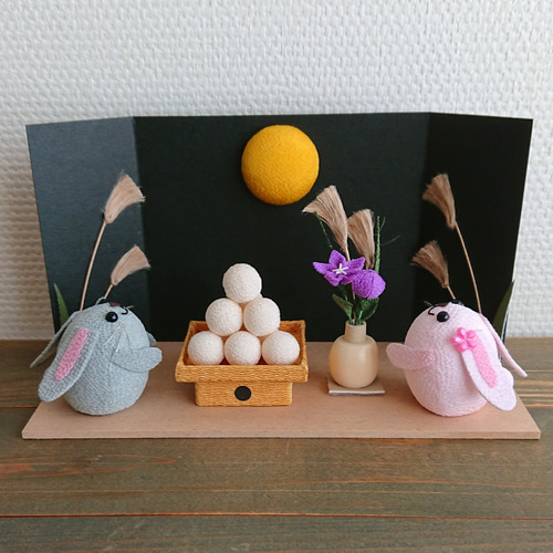 秋の季節飾り「お月見」セットTK 置物 ちりめん うさぎ 9月 十五夜