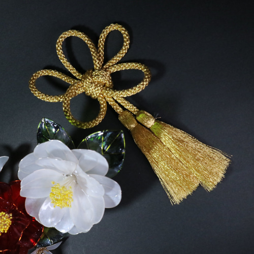 紅白 椿】ディップアートの髪飾り 成人式 卒業式 結婚式 コーム 飾屋那