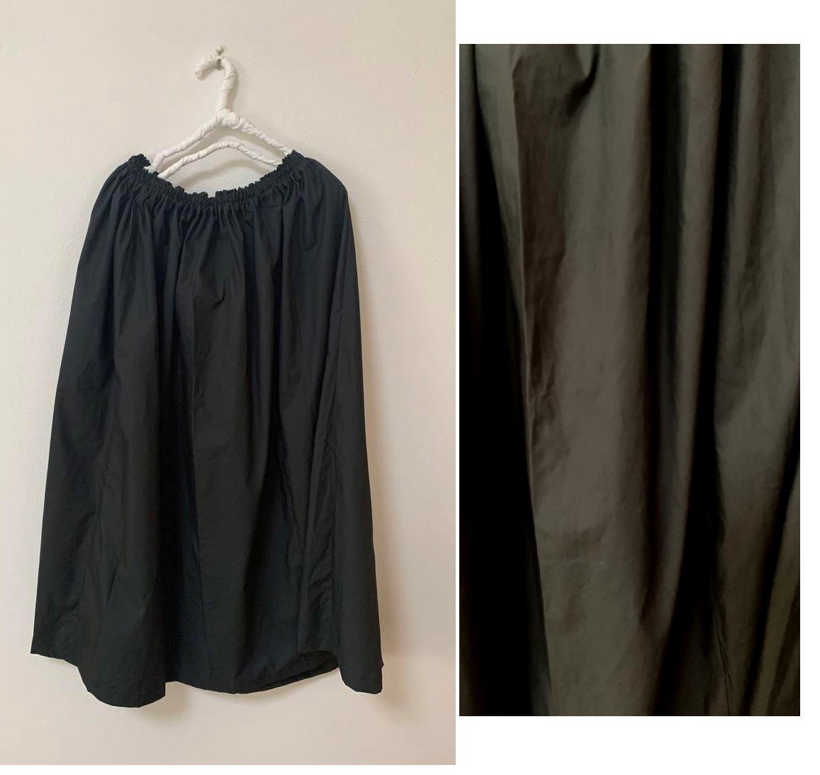 ギャザー・ロングスカート・タイプライタークロス・黒・そのほか・丈81.5ｃｍ・S/M/L/LL/サイズ