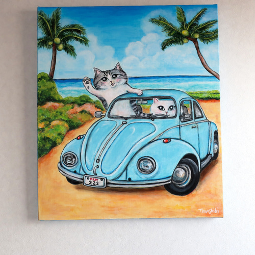 原画「ロードムービーみたいな旅をしよう」 F10号 #絵画 #ねこ