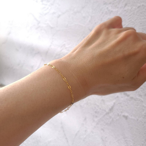 天然石 14kgf グリーントルマリンのブレスレット華奢ゴールドシンプル