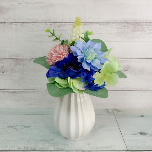 グリコ おまけ〈お花 花瓶セット〉 1点/1対(2点セット)が選べる】枯れないお供えブーケ No.1/ブルー系/仏