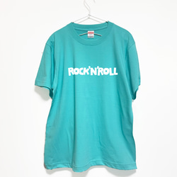 ロックンロールをデザインした音楽系Ｔシャツ  【ミントグリーン】薄すぎず厚すぎない中厚生地　半袖クルーネック 2枚目の画像