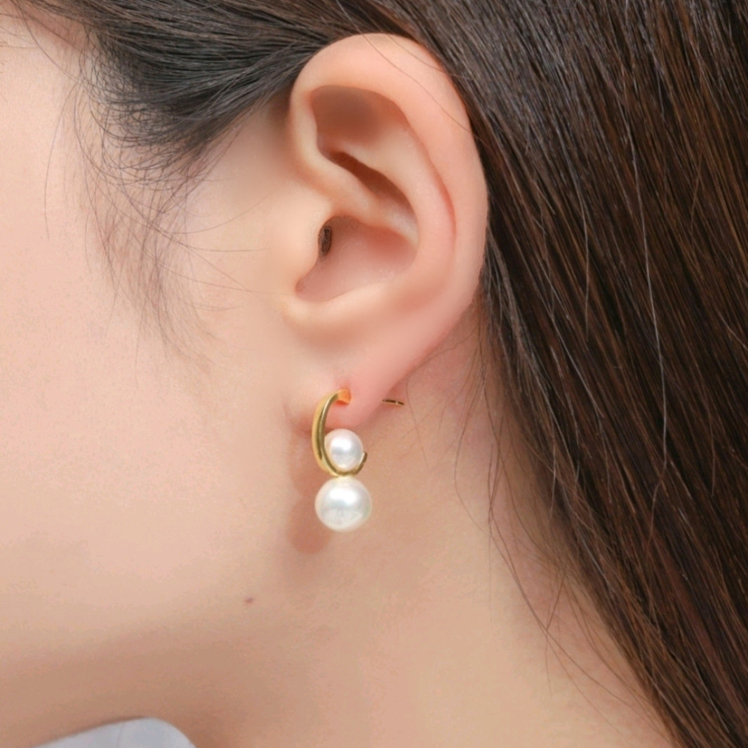 Wパールフープピアス【ヴェルメイユsilver925】アレルギー対応◇高品質国産貝パール◇お出かけフォーマル◇スタッド