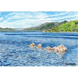 原画一点物 「あぜ道に立つ一本の木」 ＜ペンスケッチ＋透明水彩