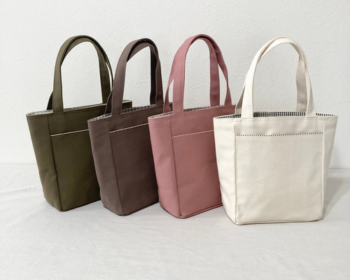 安芸帆布トートバッグ アイボリー ピンク オリーブ カーキ ブラウン