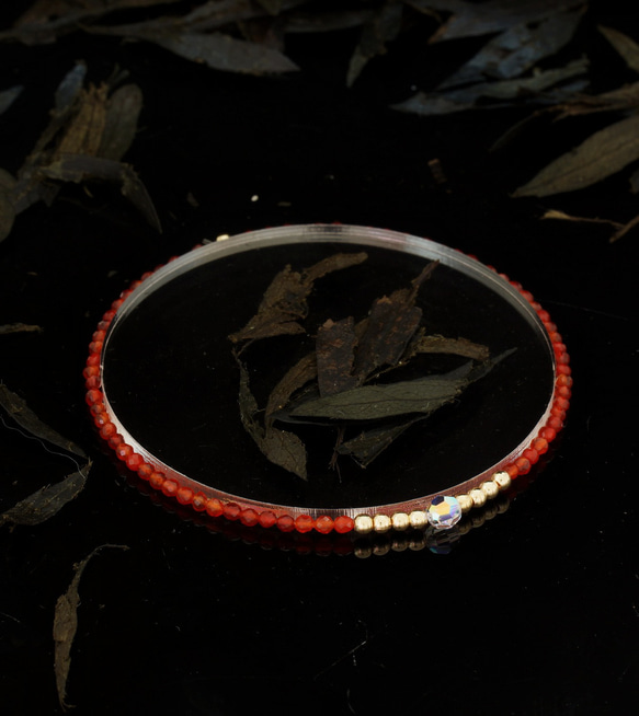輕奢風紅瑪瑙14K包金 GF Swarovski 配珠水晶手鍊 ( Red Agate Bracelet ) 第6張的照片