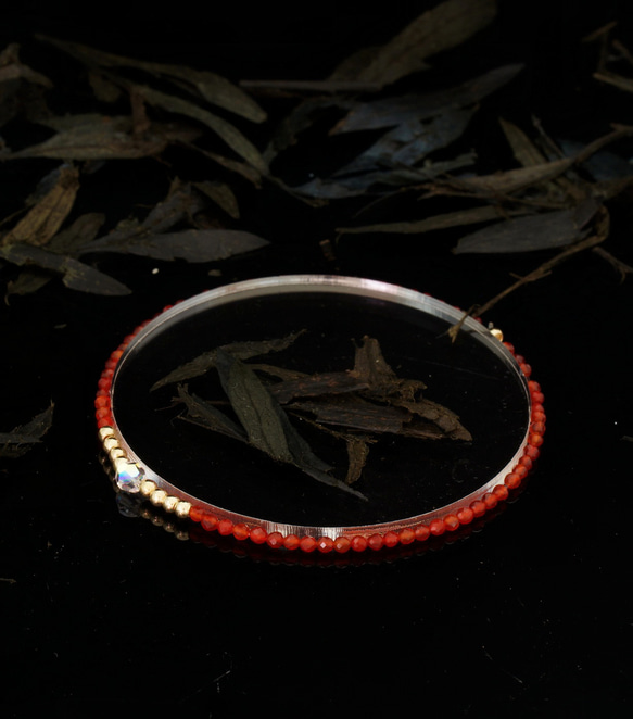 輕奢風紅瑪瑙14K包金 GF Swarovski 配珠水晶手鍊 ( Red Agate Bracelet ) 第5張的照片