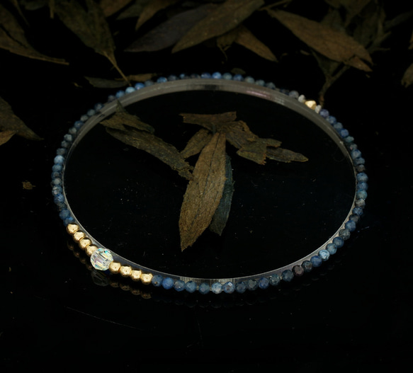 輕奢風深藍紋石14K包金 GF Swarovski 配珠水晶手鍊 ( Dark Calcite Bracelet ) 第7張的照片