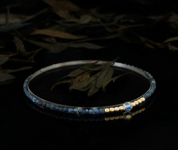 輕奢風深藍紋石14K包金 GF Swarovski 配珠水晶手鍊 ( Dark Calcite Bracelet ) 第3張的照片