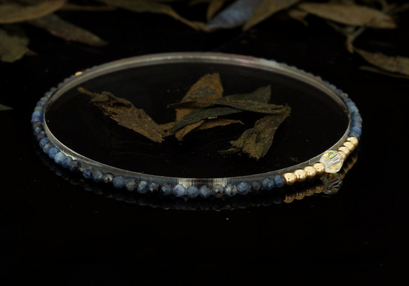 輕奢風深藍紋石14K包金 GF Swarovski 配珠水晶手鍊 ( Dark Calcite Bracelet ) 第2張的照片