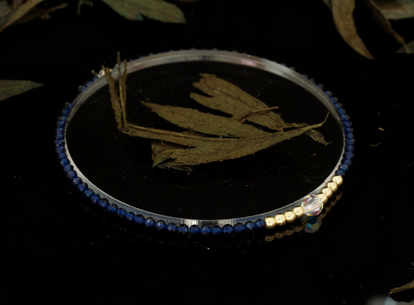 輕奢風藍剛玉14K包金 GF Swarovski 配珠水晶手鍊 ( Blue Corundum Bracelet ) 第7張的照片