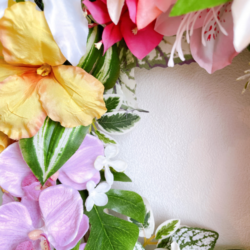 ハイビスカスリース アーティフィシャルフラワー 大きいリース ☆送料