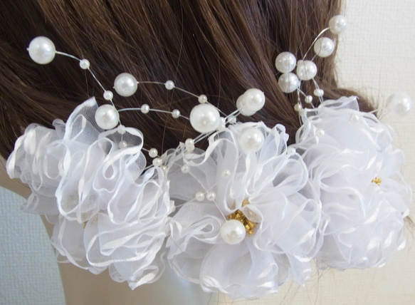 髪飾り Ｕピン パール　レース 浴衣　成人式 卒業式 結婚式 ブライダル 　ホワイト 9枚目の画像
