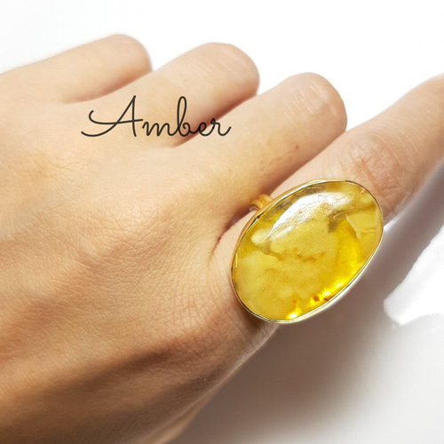 最新作☆『AMBER 琥珀』の世界でひとつの天然石リング 指輪 