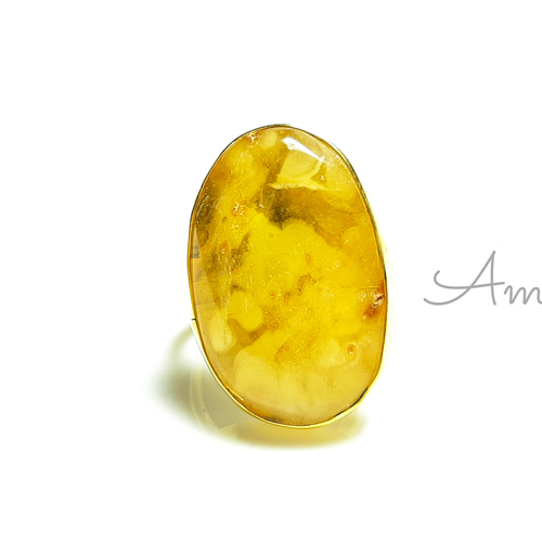 最新作☆『AMBER 琥珀』の世界でひとつの天然石リング 指輪 