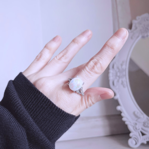 プレシャスオパール 指輪7 7大粒プレシャスオパール×ホワイト
