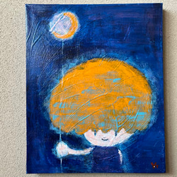 【月ふうせん】＃原画＃イラスト＃ヒーリングアート＃キャンバス＃癒し＃絵画＃子供＃月＃幸せ＃あたたかい 1枚目の画像